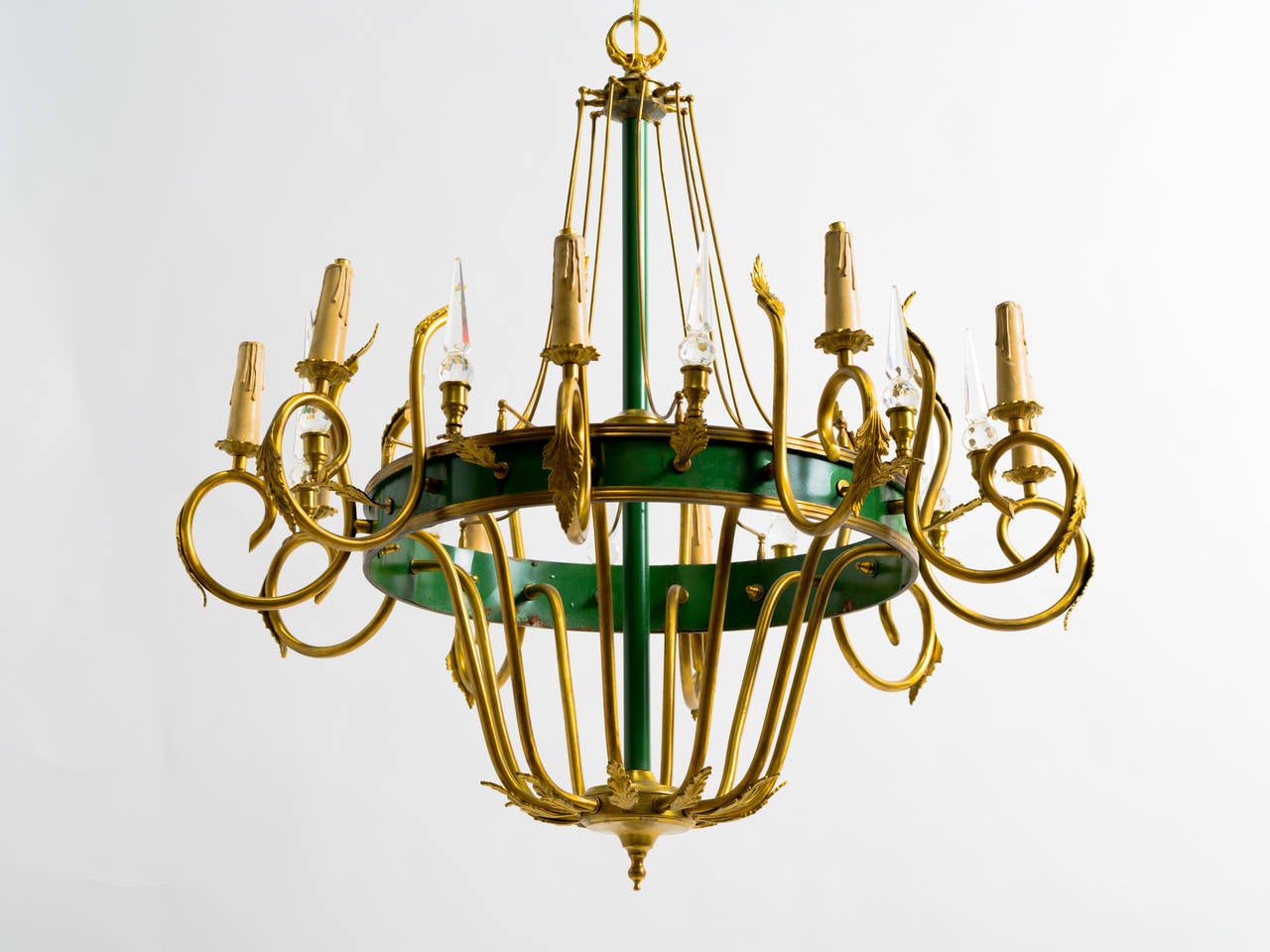 French Empire ten-light chandelier.