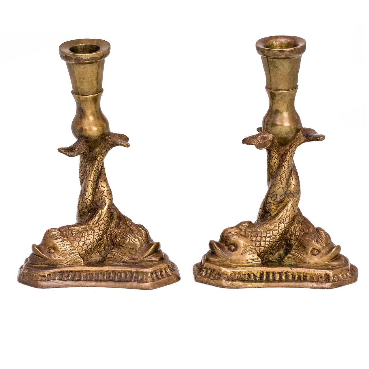 Candlesticks,  Bronze Dolphin, Pair For Sale