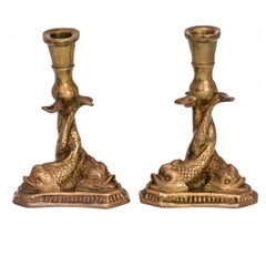 Candlesticks,  Bronze Dolphin, Pair 