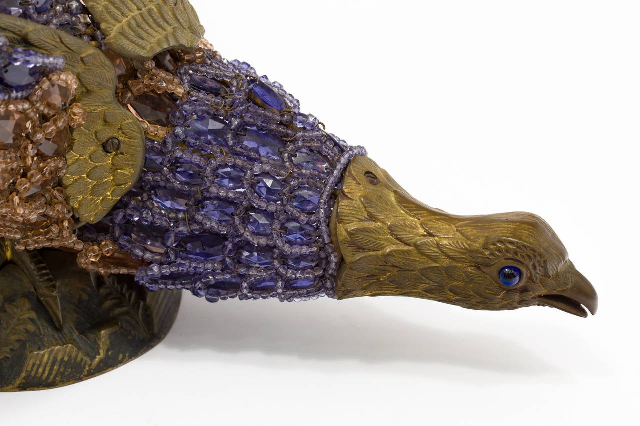 Czech Bronze and Crystal Peacock Lamp 1