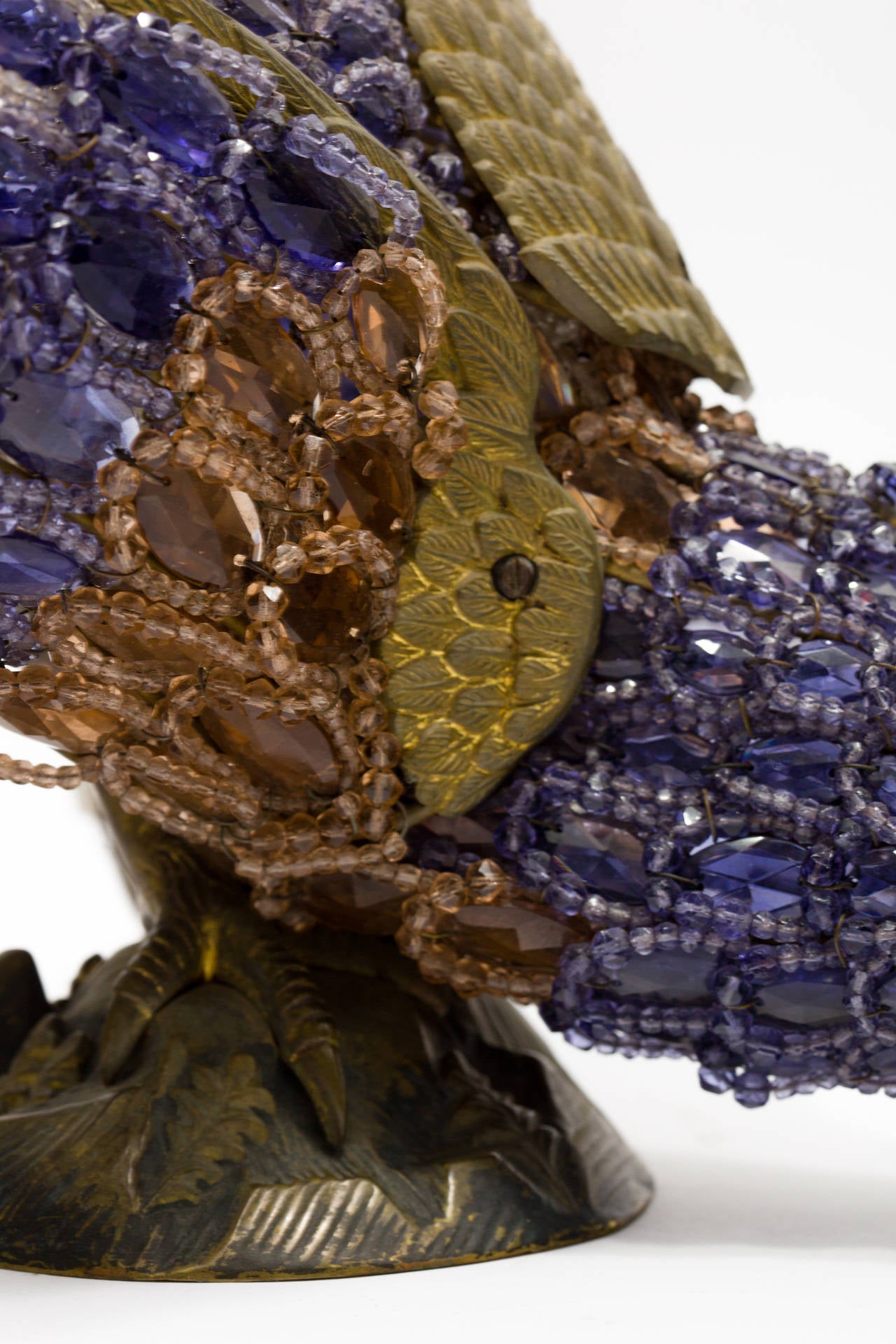 Czech Bronze and Crystal Peacock Lamp 2