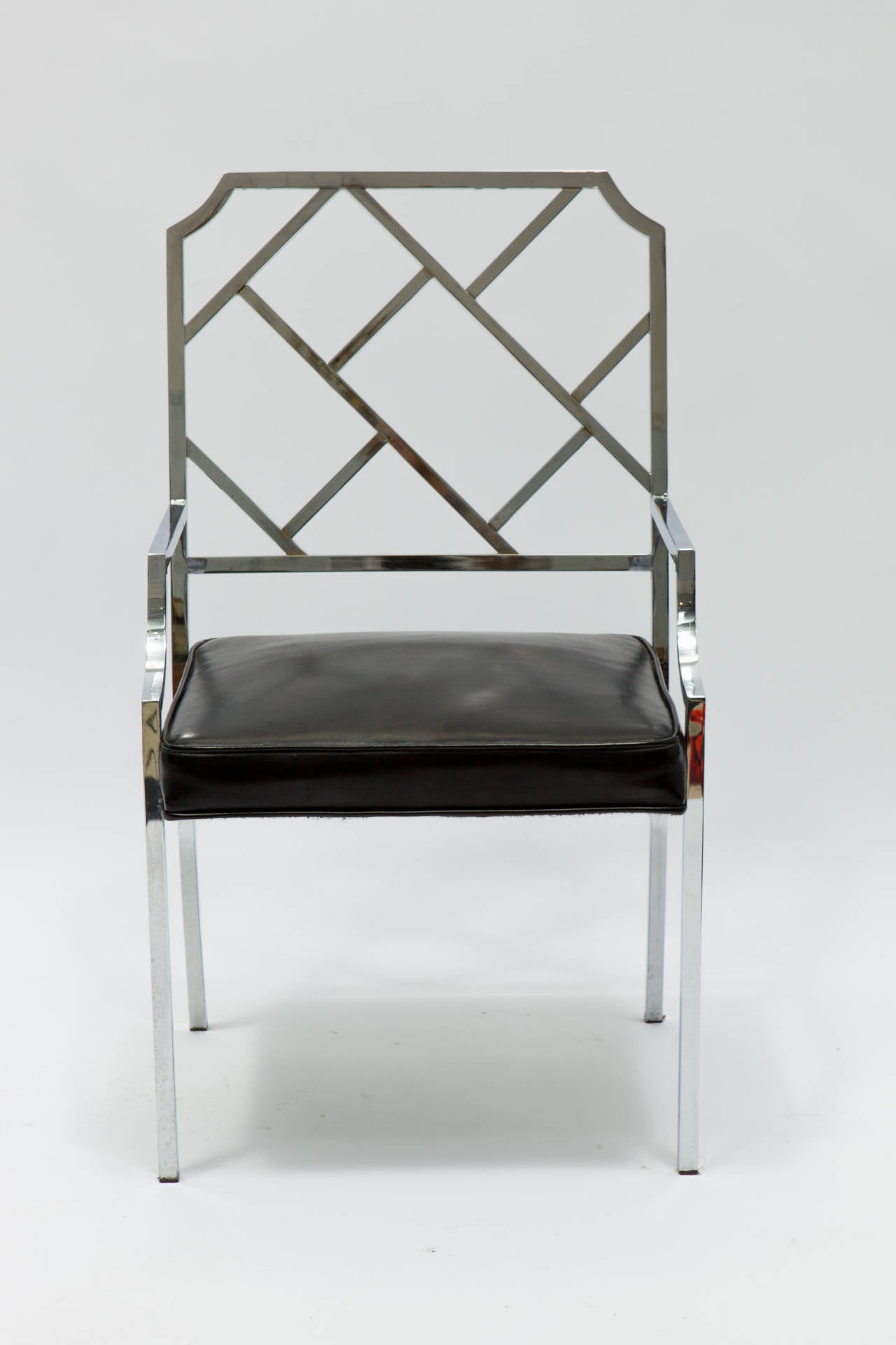 Late 20th Century Six Milo Baughman for DIA Chrome Lattice Back Dining Chairs