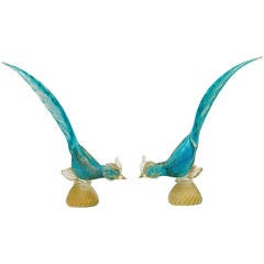 Pair of Exceptionally Tall Murano Exotic Birds