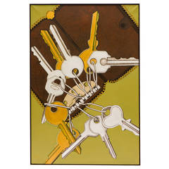 Vintage Large 1960's Pop Art Oil Painting Of Keys