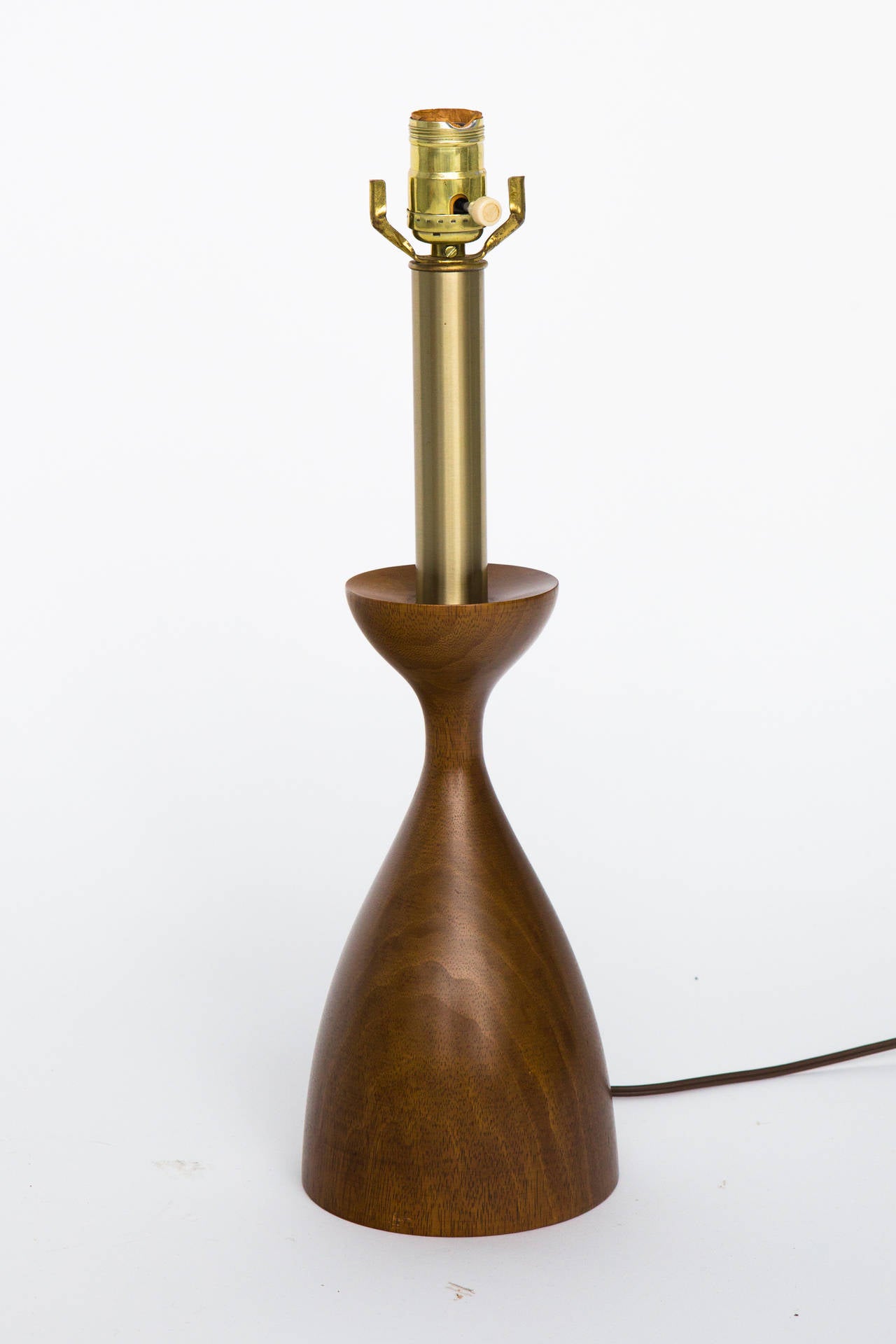 American Pair Of Walnut & Brass Table Lamps By Laurel