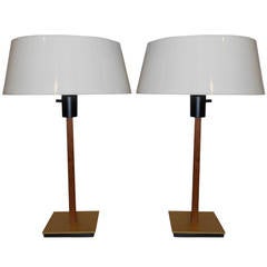 Pair Walnut & Brass Lamps By Gerald Thurston 8