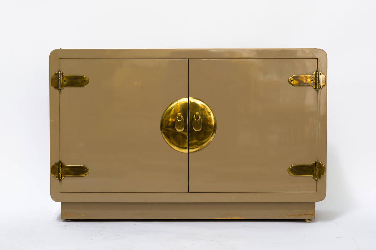 Elegant Asian/modern style cabinet with beautiful brass fittings, extremely narrow