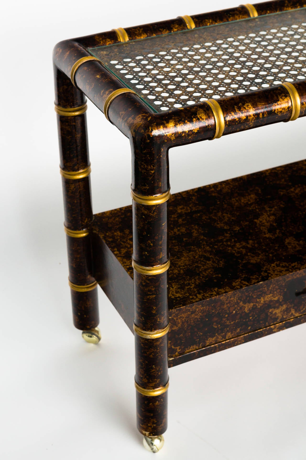 Faux Bamboo Tortoise Shell Console In Excellent Condition In Tarrytown, NY