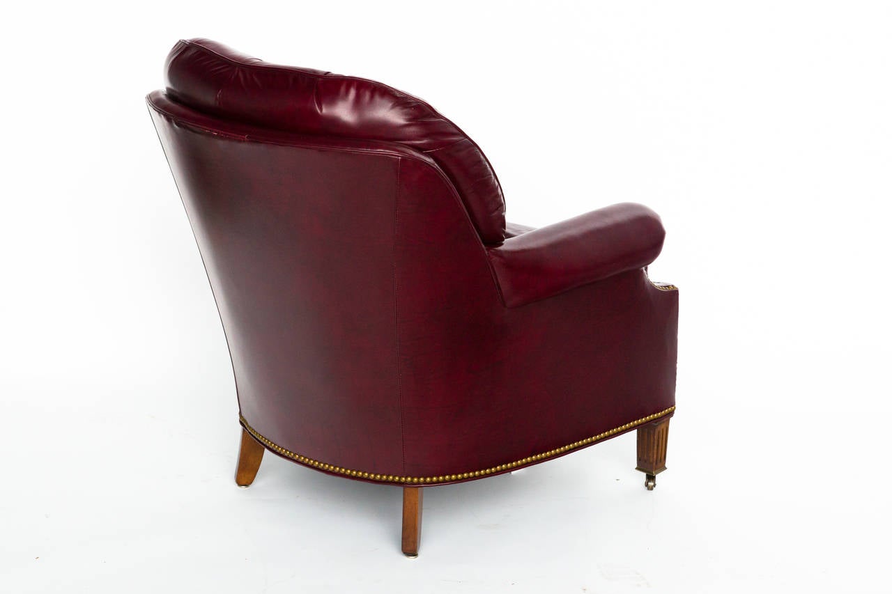 American Tufted Red Leather Lounge Chair and Ottoman