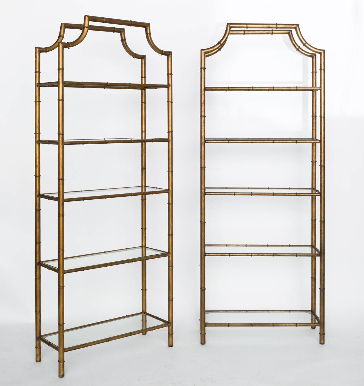 Mid-Century Modern Pair of Iron Faux Bamboo Asian Style Étagère