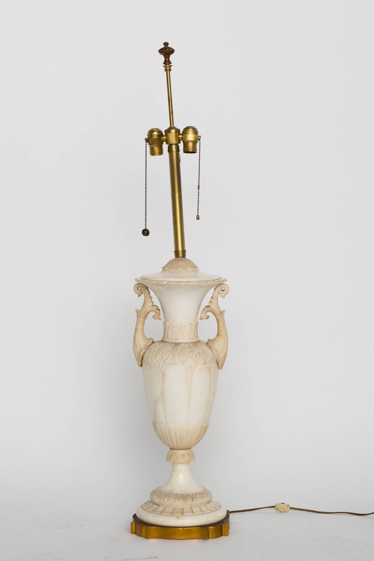 Large Carved Alabaster Table Lamp By Marbro