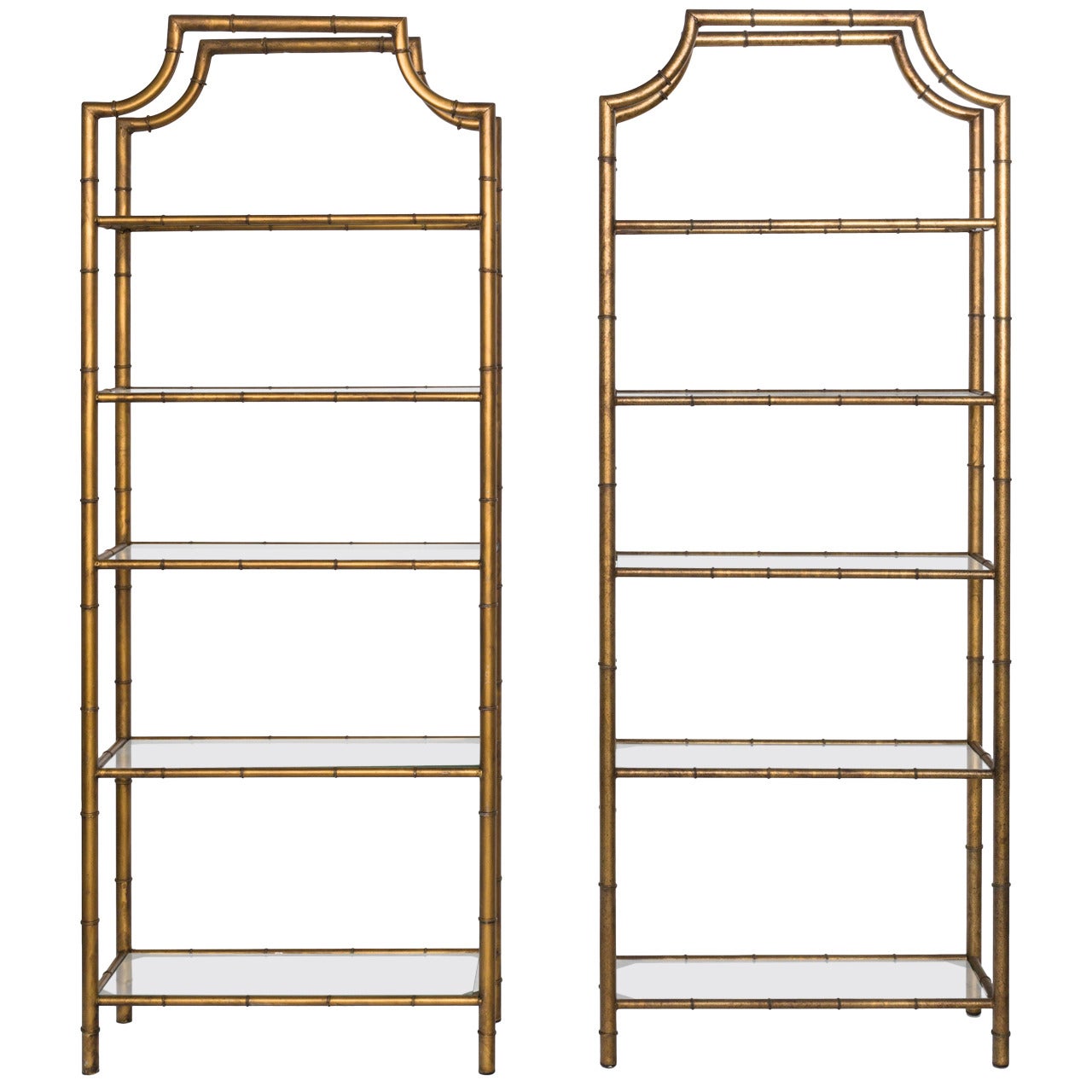 Pair of Iron Faux Bamboo Asian Style Étagère