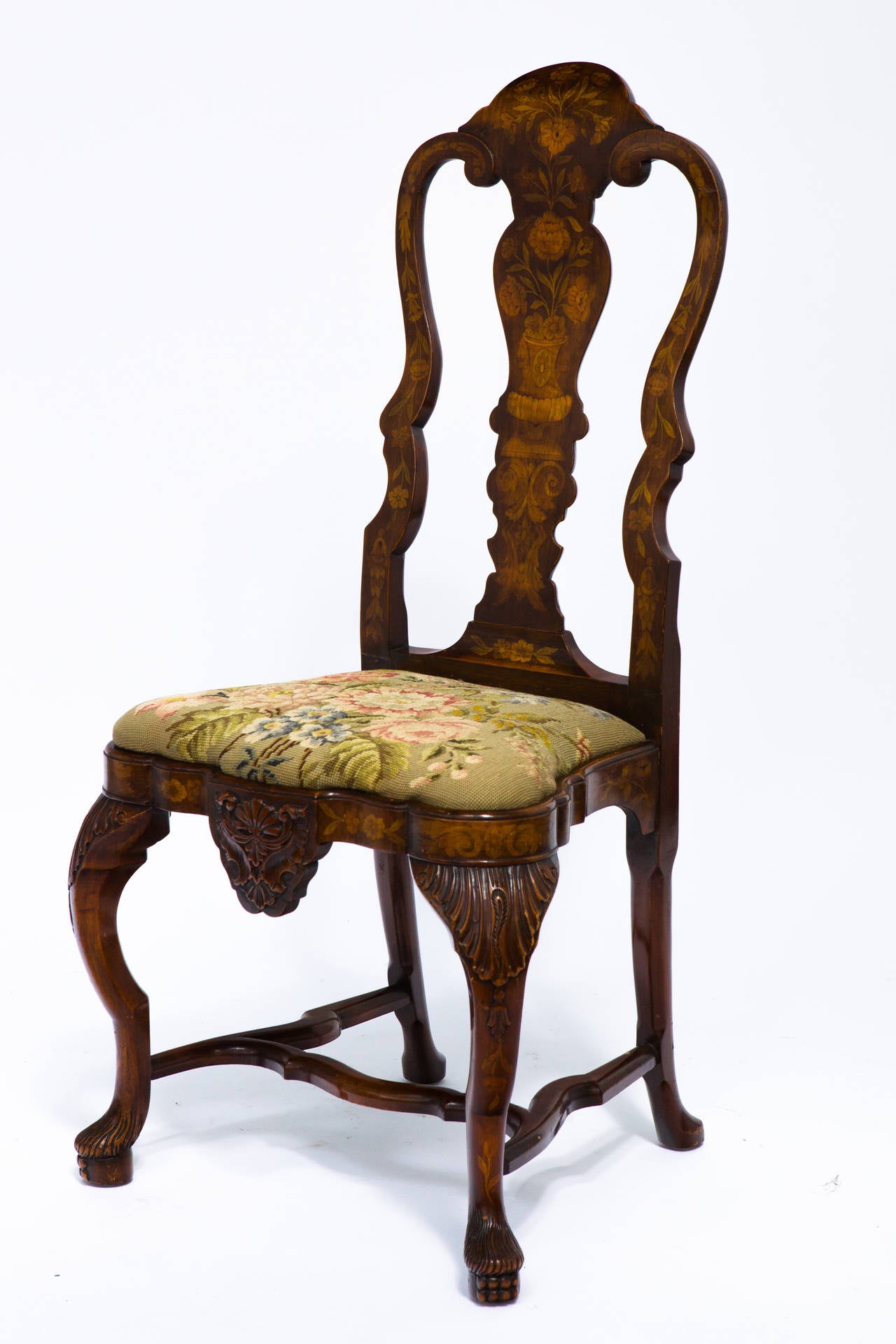 Rococo 1920s Dutch Marquetry Side Chair