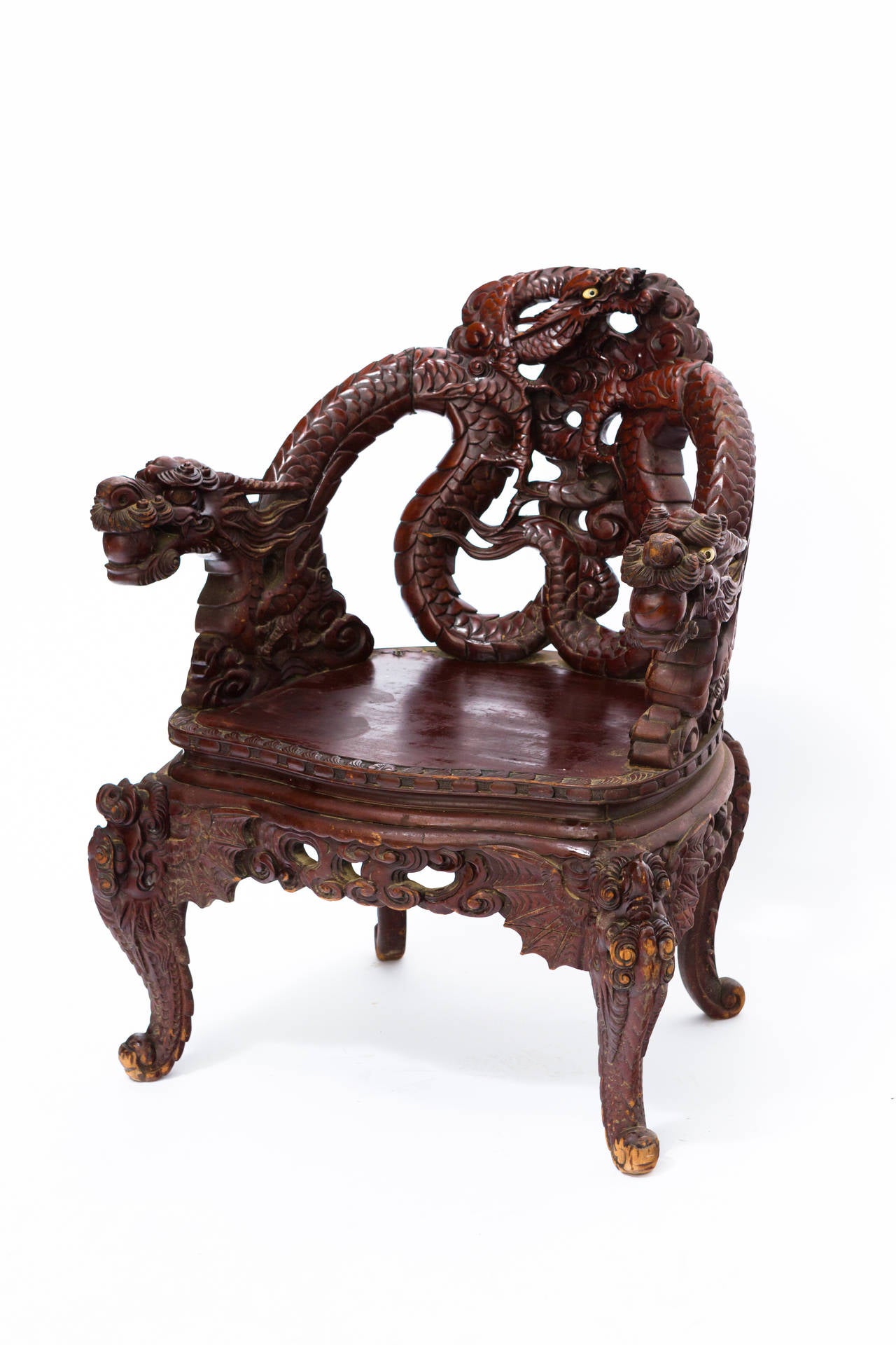 Nice early 20th century carved Japanese dragon chair.