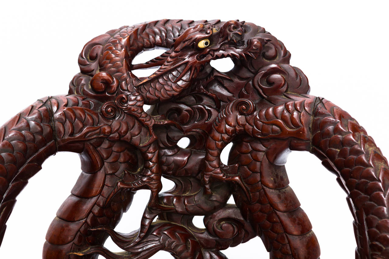 Early 20th Century Carved Japanese Dragon Chair 2