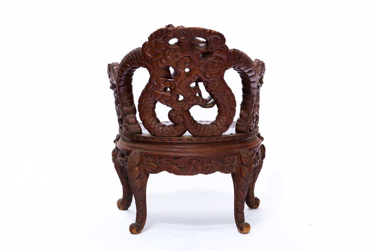 Hardwood Early 20th Century Carved Japanese Dragon Chair