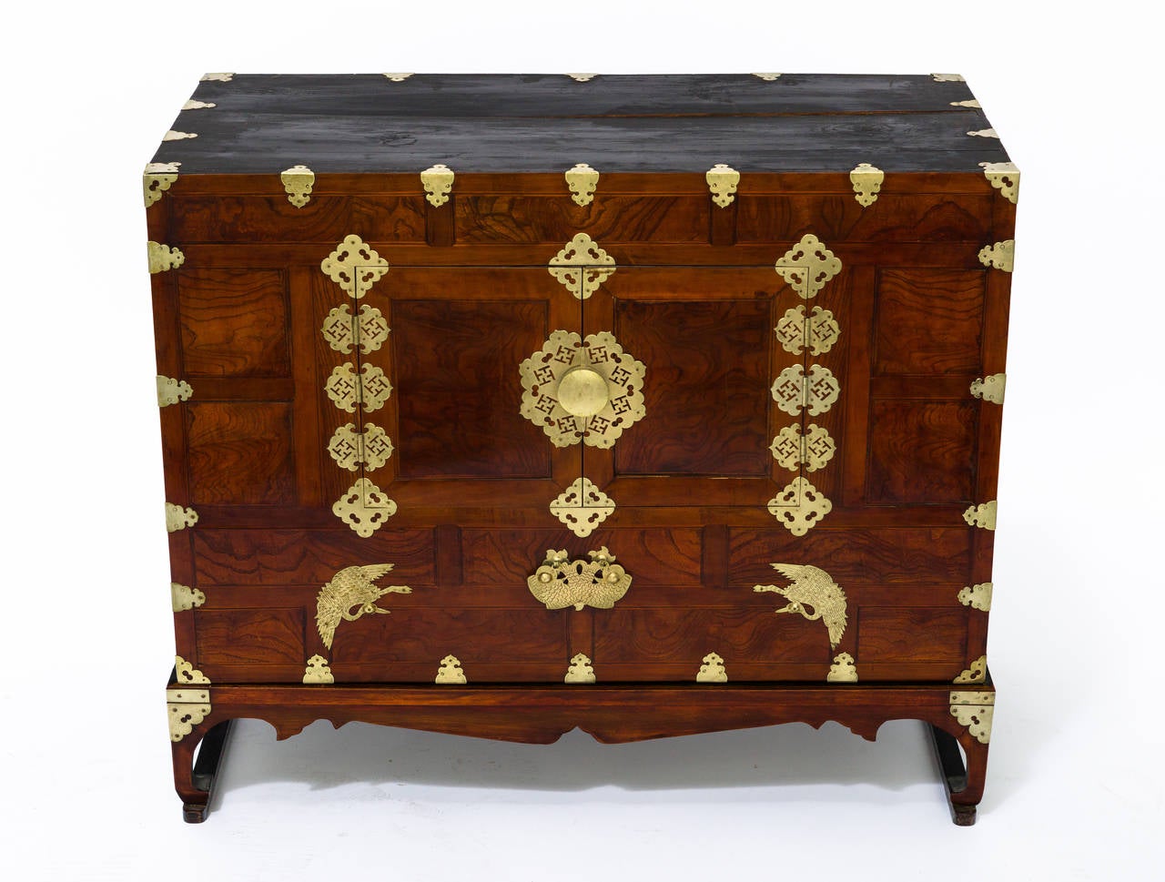 Mid-20th Century Pair of Korean Wood and Brass Chests