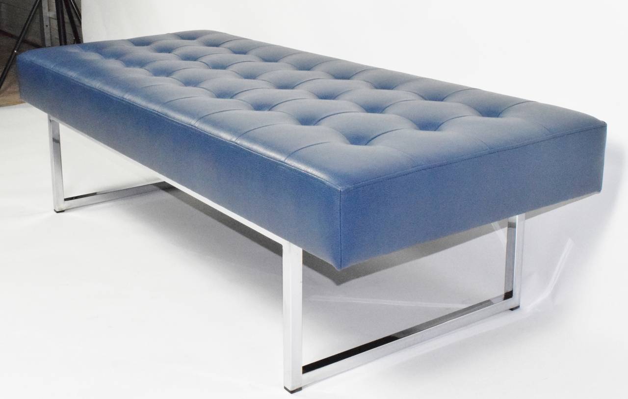 Faux Leather With Chrome Base At 1stdibs, Blue Leather Bench