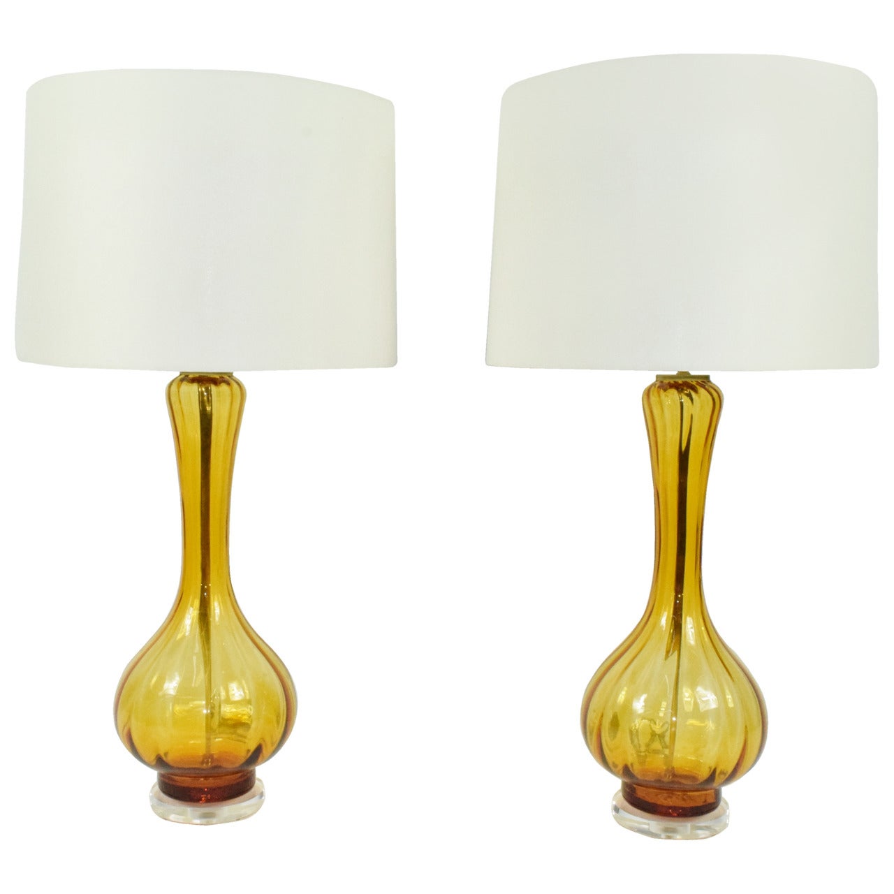 Pair of Empoli Italian Optic Glass Lamps