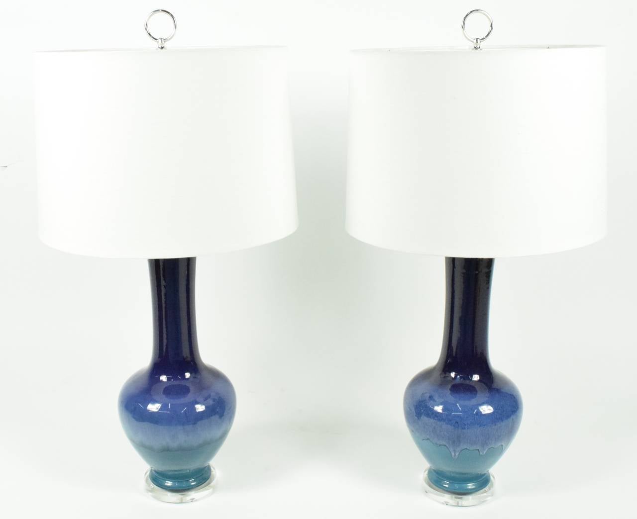 Mid-Century Modern Pair of Royal Haegar Drip Glaze Lamps