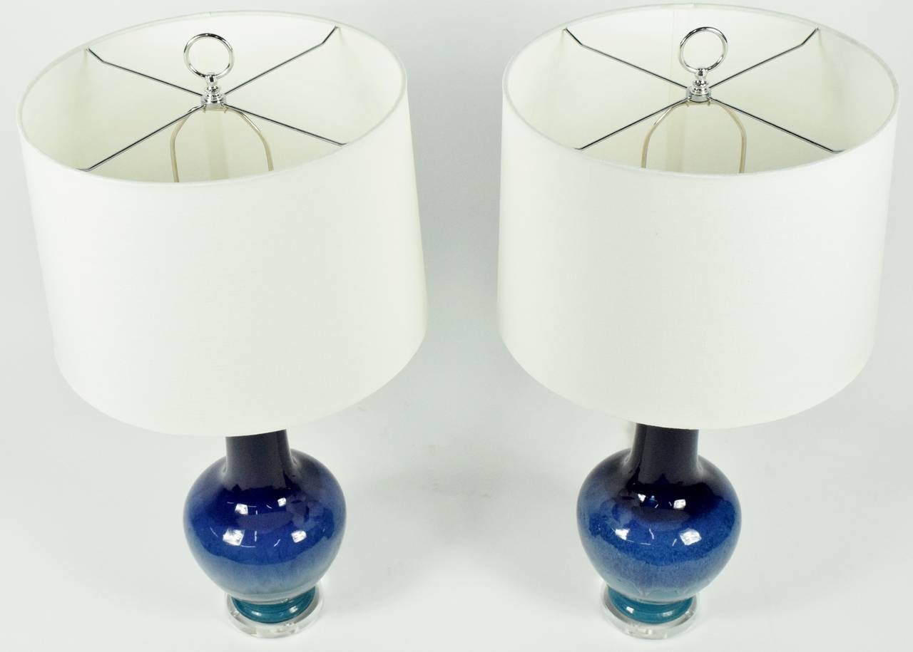 American Pair of Royal Haegar Drip Glaze Lamps