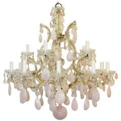 15- Light Rococo Pink Rose Quartz Chandelier