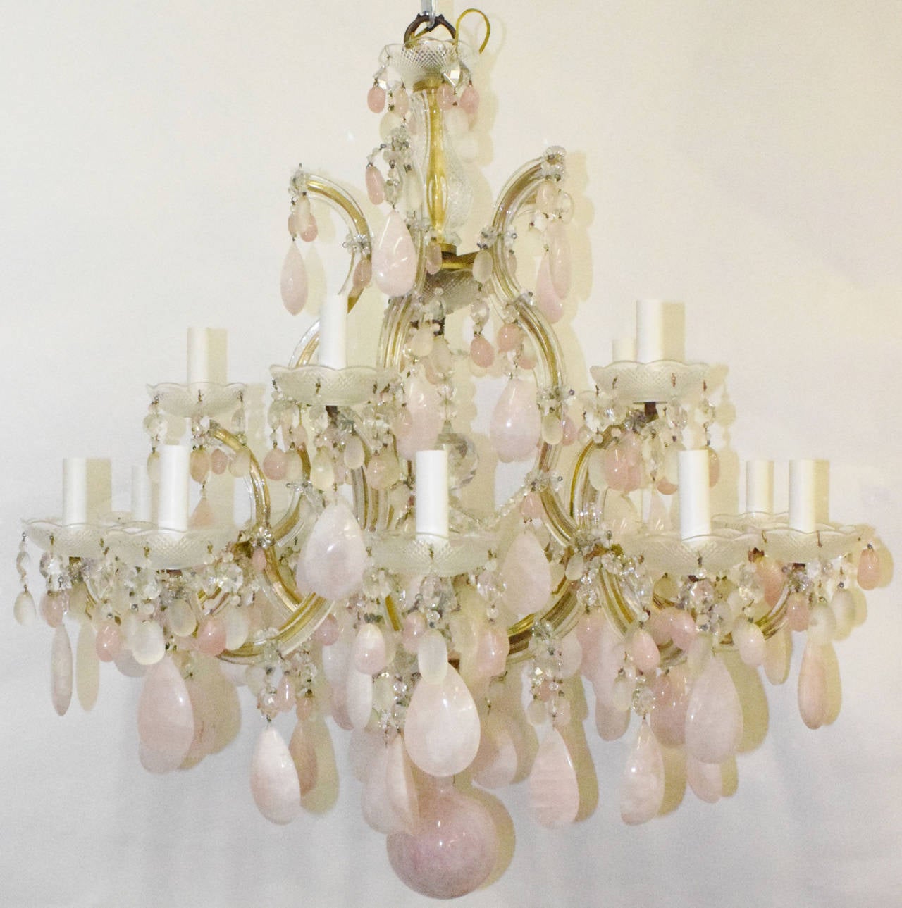 15- Light Rococo Pink Rose Quartz Chandelier at 1stDibs | rococo quartz