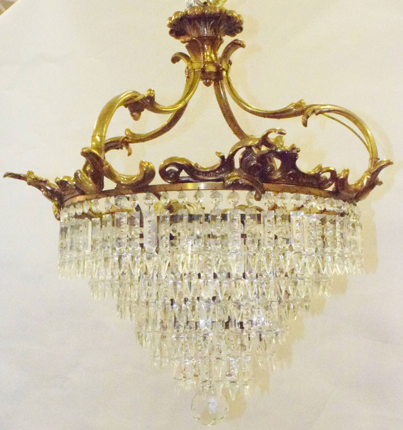 French 4-Light Bronze Dore' Cage Crystal Chandelier