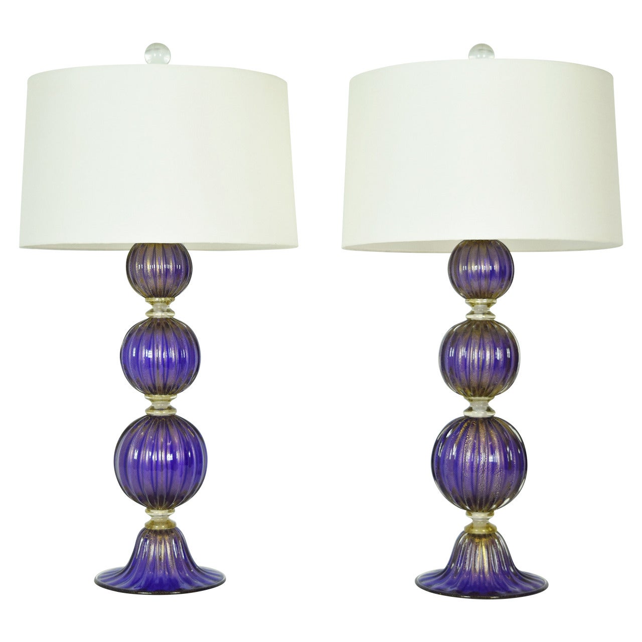 Pair of Purple Murano "Avventurina" Glass Lamps