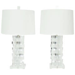 Pair of Stacked Lucite Table Lamps