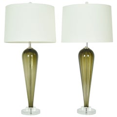Pair of Large Murano Teardrop Lamps with Lucite Bases