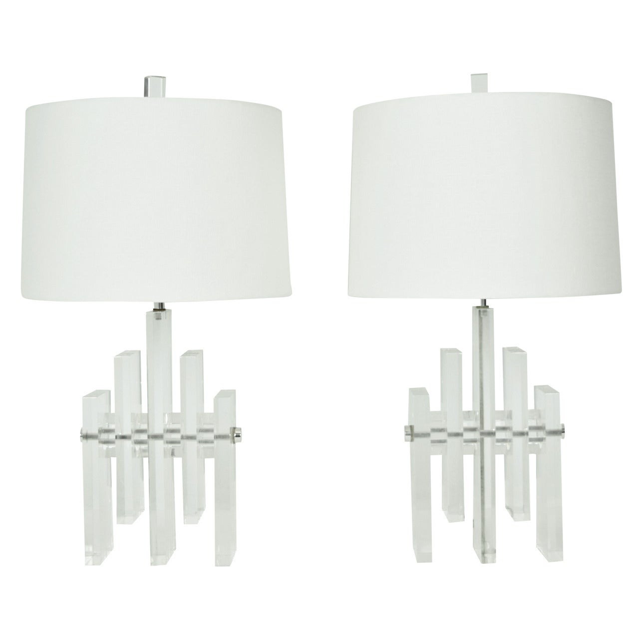 Pair of Lucite "Skyscraper" Lamps