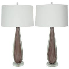 Pair of Large Murano Lamps in Rose