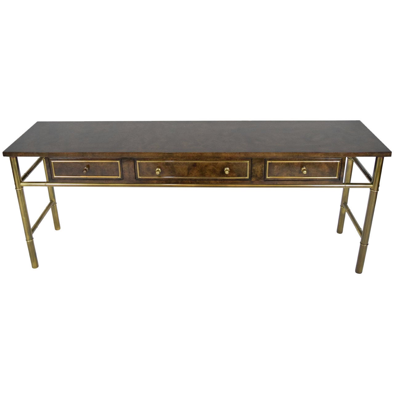Mastercraft Burl Wood & Patinated Brass Console Table