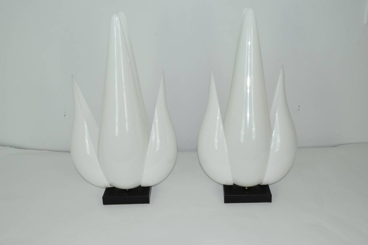 Pair of Rougier Floriform lamps. Label included.