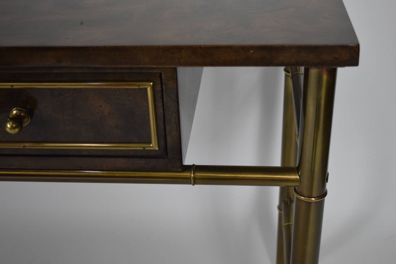 Mastercraft Burl Wood & Patinated Brass Console Table 3