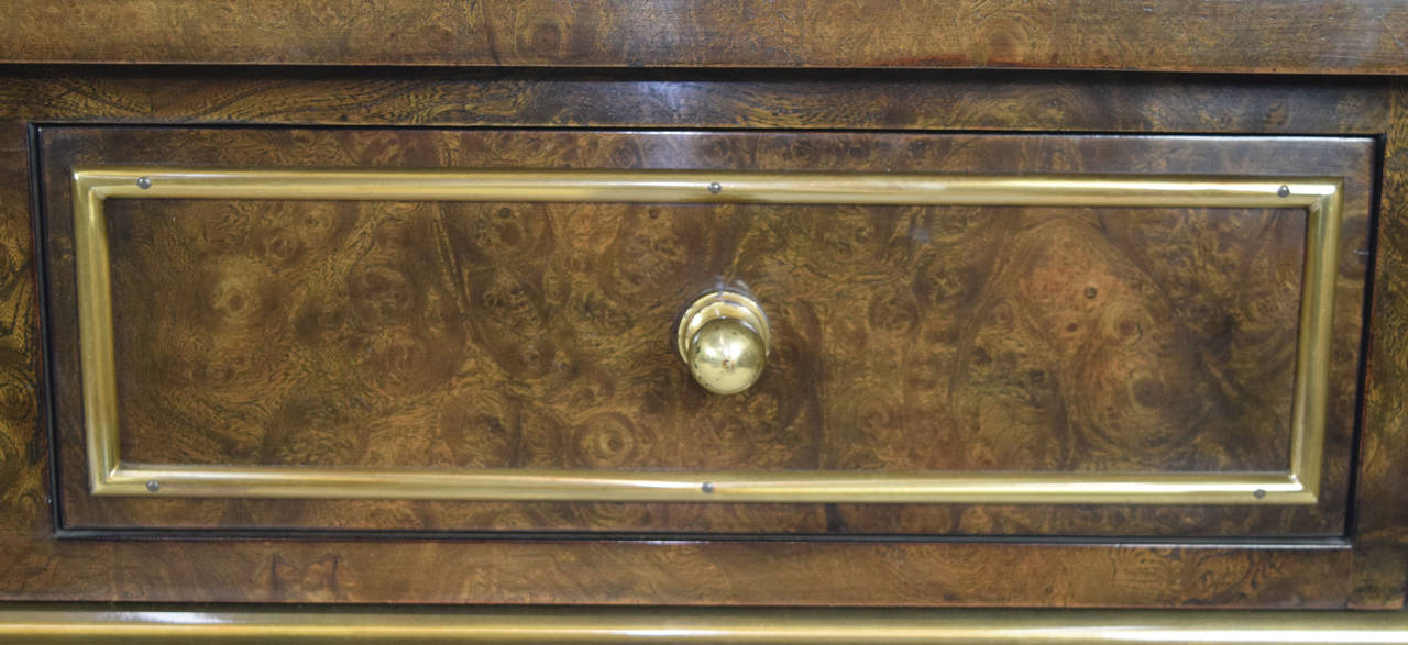 20th Century Mastercraft Burl Wood & Patinated Brass Console Table