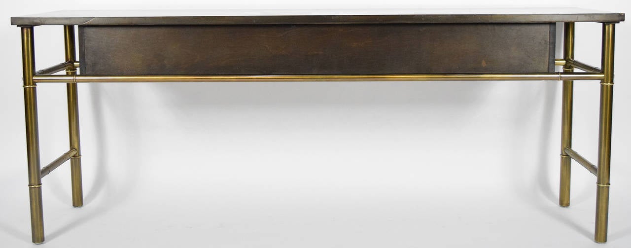 Mastercraft Burl Wood & Patinated Brass Console Table In Excellent Condition In Dallas, TX