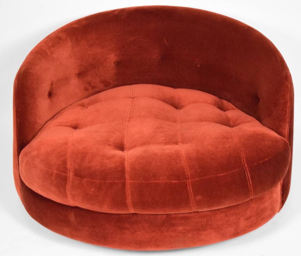 Circa 1960s Milo Baughman tub chair , has original Thayer Coggin lables intact. Red upholstery.