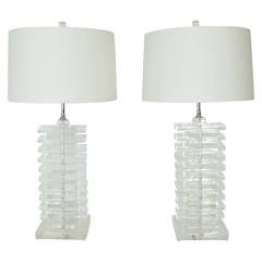 Pair of Large Lucite Stacked Lamps