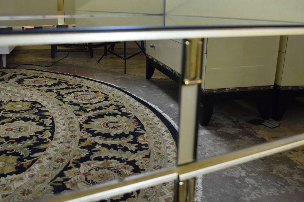 Glamorous King Size Ello Bed in Bronzed Mirror and Brushed Brass Finish In Good Condition In Dallas, TX