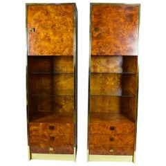 Milo Baughman Styled Burled Walnut Wall Units by Founders of Thomasville