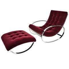 Renato Zevi Ellipse Chrome Frame Rocker with Mohair Upholstery