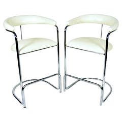 Pair of Thonet Attributed Barstools in New Duralee Upholstery