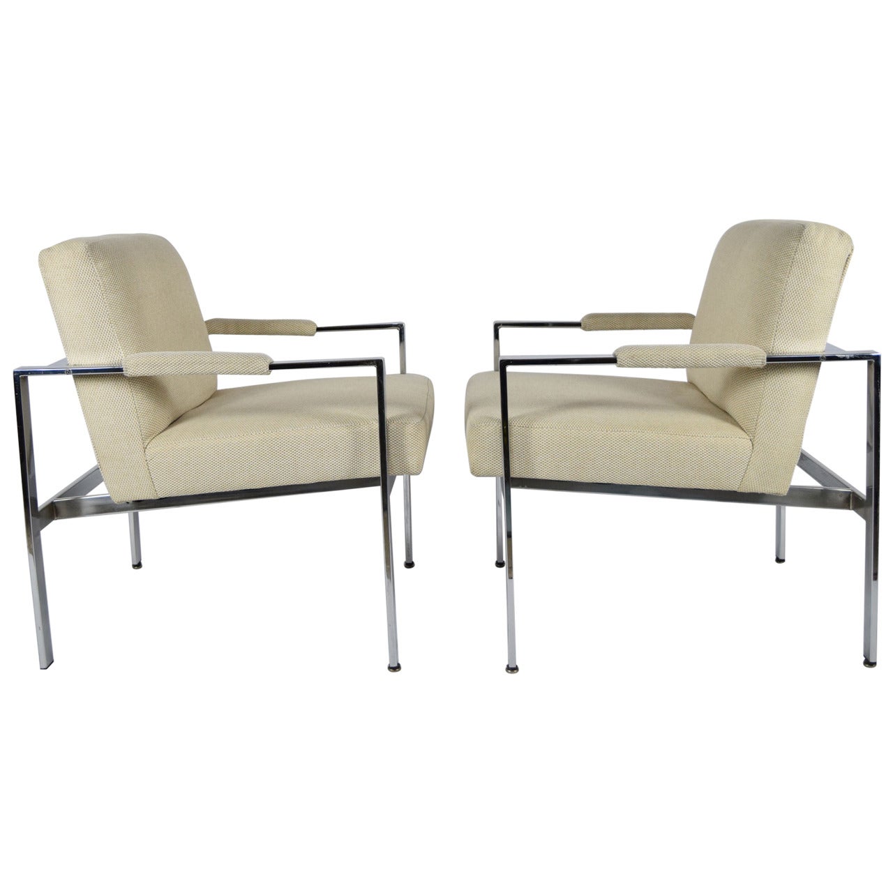Pair of Milo Baughman Chrome Frame Lounge Chairs