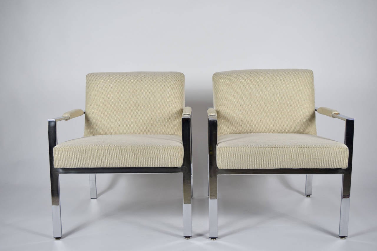 Pair of Milo Baughman Chrome Frame Lounge Chairs 1