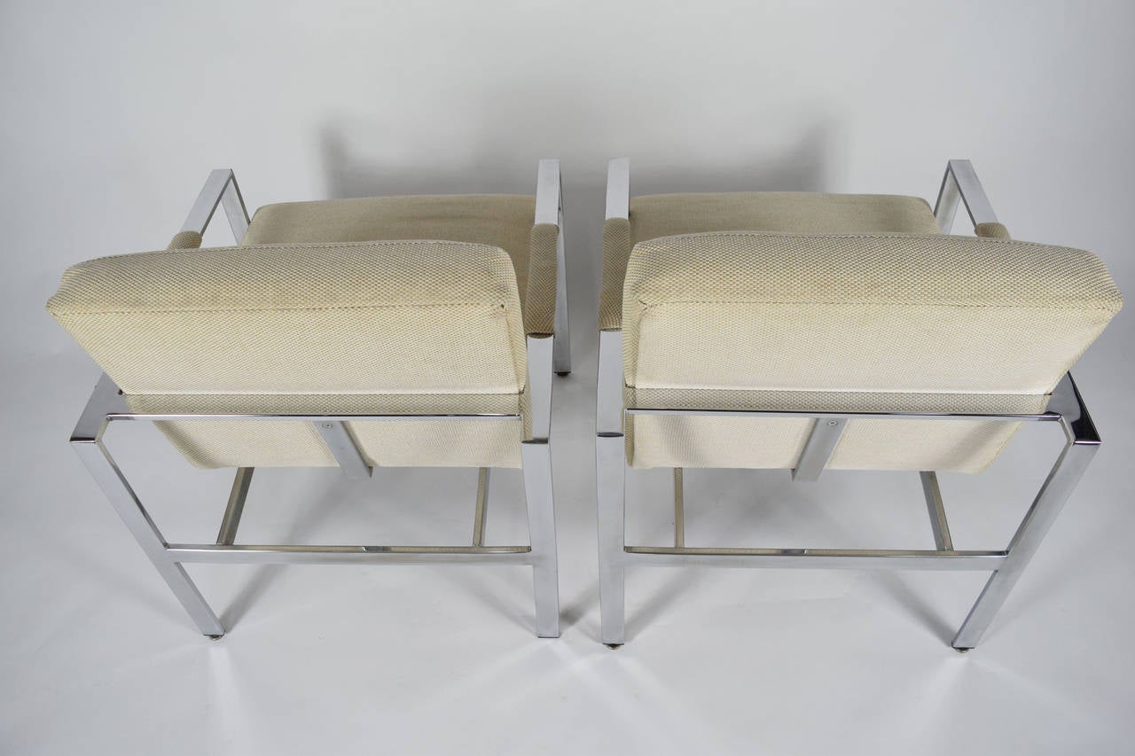 American Pair of Milo Baughman Chrome Frame Lounge Chairs