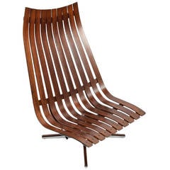 Hans Brattrud "Scandia" Swivel Lounge Chair for Hove Mobler in Rosewood