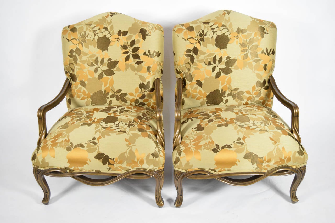 American Pair of Custom Louis XVI Style Lounge Chairs with Rubelli Fabric