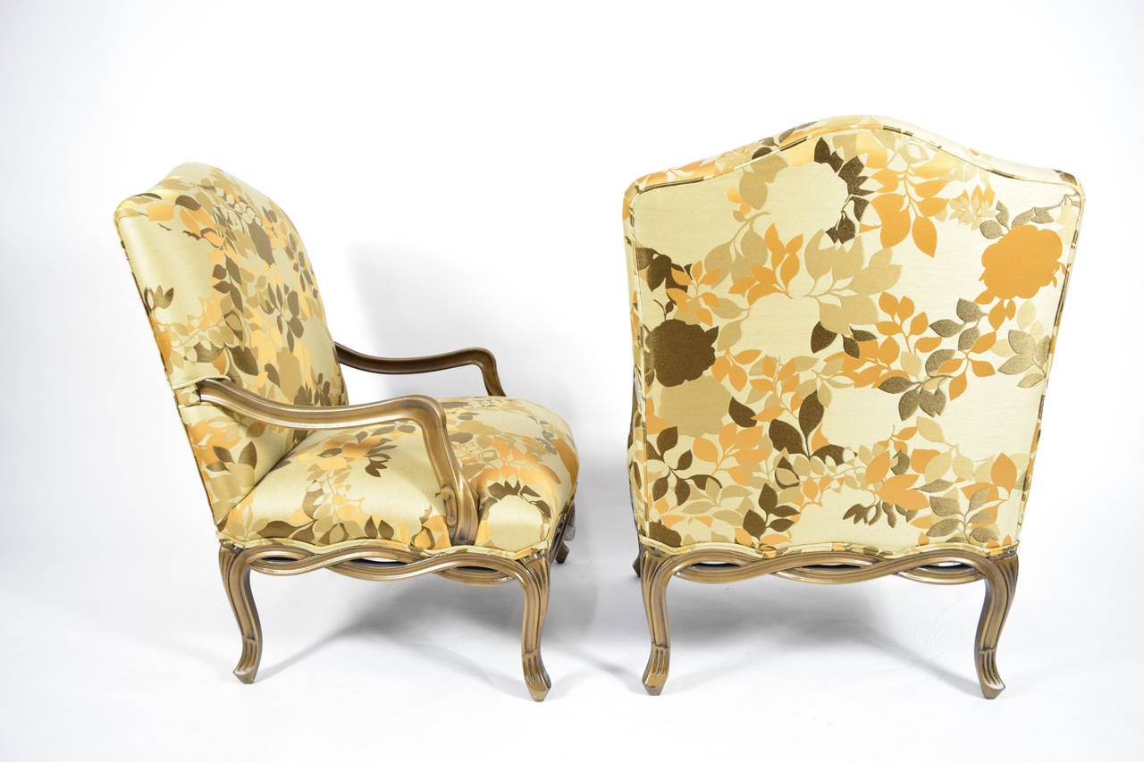 Late 20th Century Pair of Custom Louis XVI Style Lounge Chairs with Rubelli Fabric